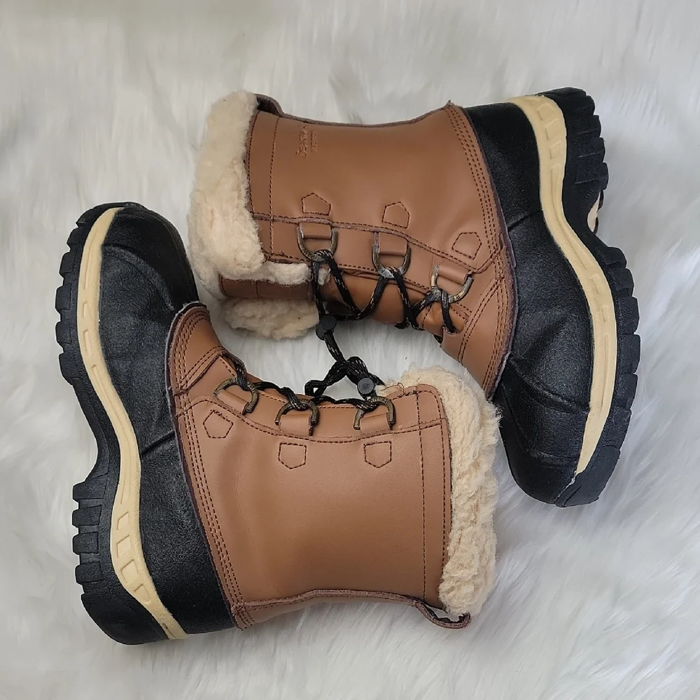 BEARPAW Kelly Youth Faux Leather Wool Blend Lining Lace Up Winter Ankle Boots 1